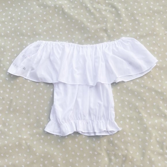 Vintage Off The Shoulder White Cropped Blouse - Picture 3 of 4